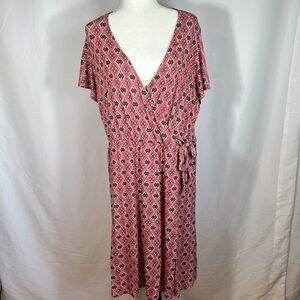 Penningtons Pink & Black Diamond Pattern Front-tie Dress NWT